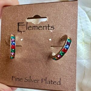 NWT Elements Brand Multicolor Silver Plated Mini Hoop Post Earrings